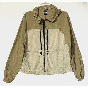 The North Face Spring Peak Khaki Stone Full Zip Windbreaker Packable Jacket Sz M